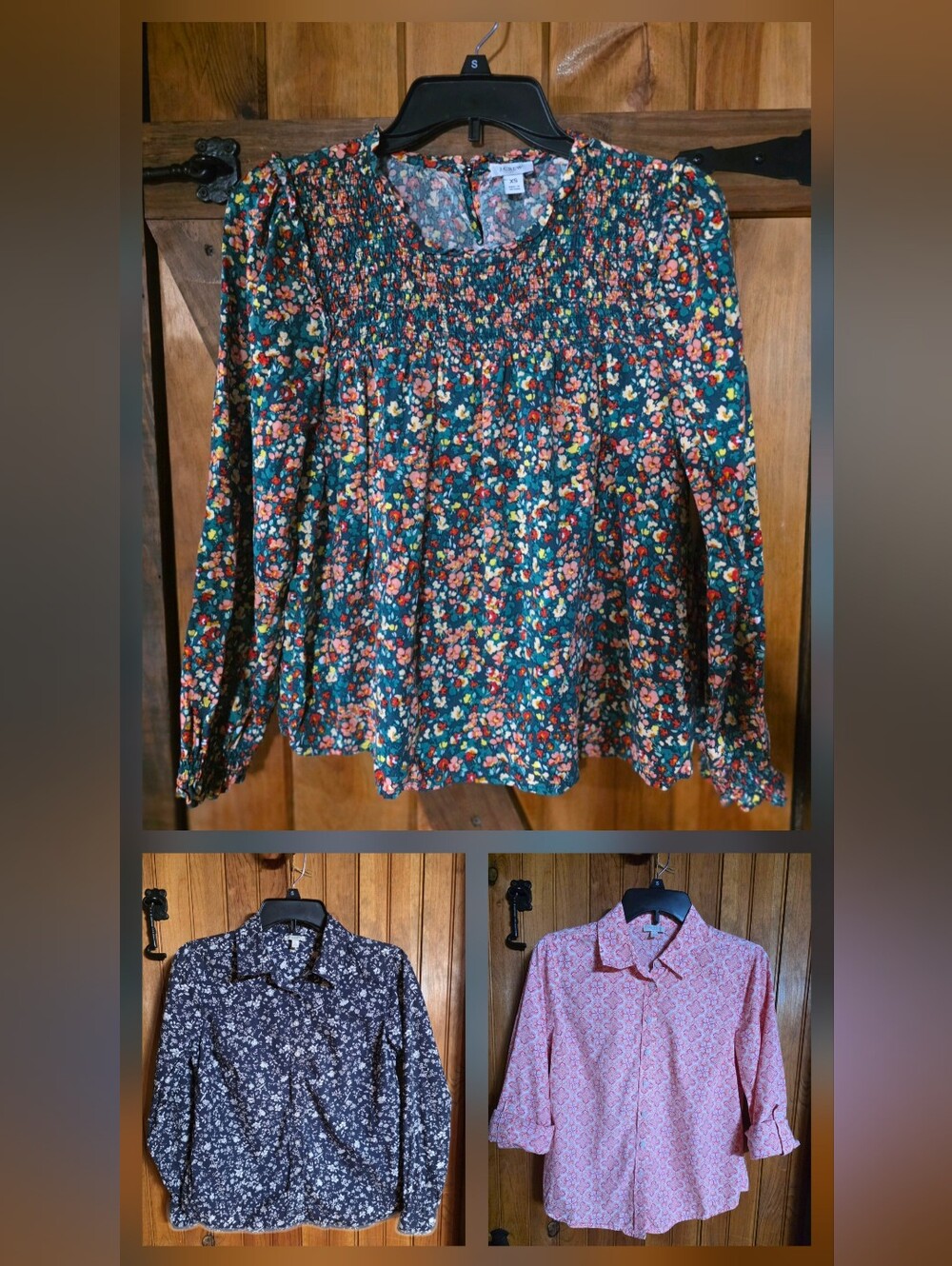 J CREW Floral Smocked Peasant Top XS TALBOTS Long Sleeve Button Up Tops S